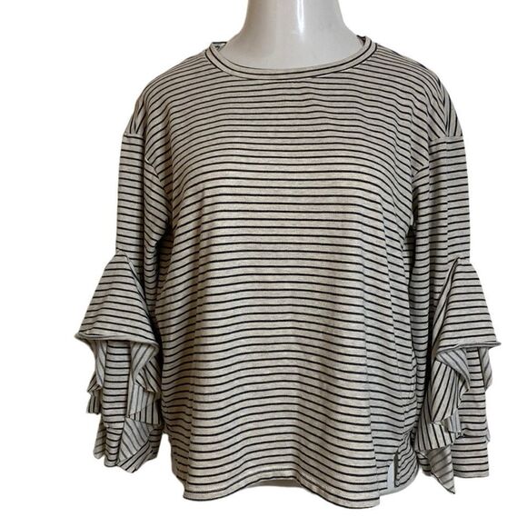 NOE HEIGHTS Ruffle Sleeve Striped Long Sleeve Shirt Top - Picture 6 of 8